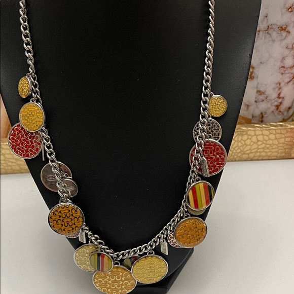 Vintage CoachRed and Yellow Patterned Necklace